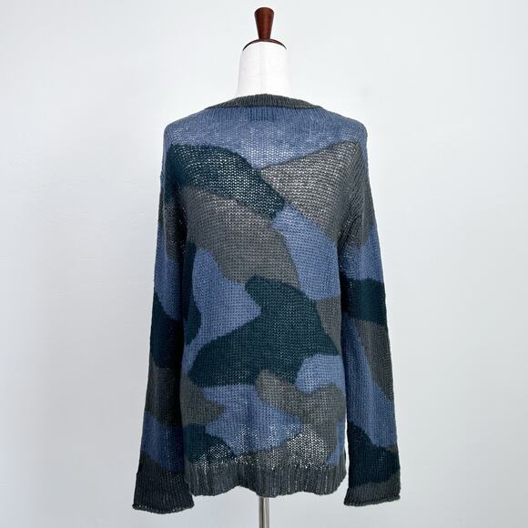 Wooden Ships Mohair Blend Blue Camo Lightweight V-Neck Sweater M/L - Picture 7 of 9